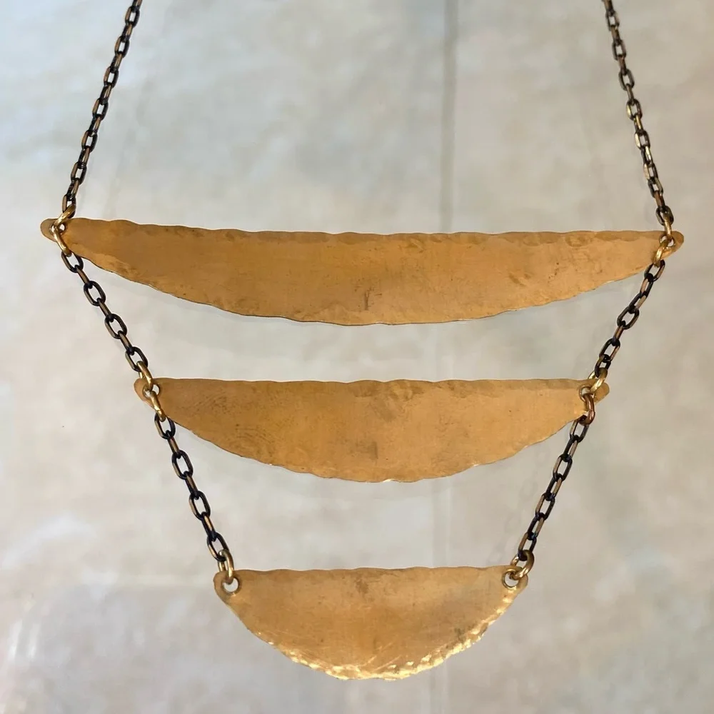Three-Tier Hammered Gold Bar Two-Tone Chain Necklace, NWOT